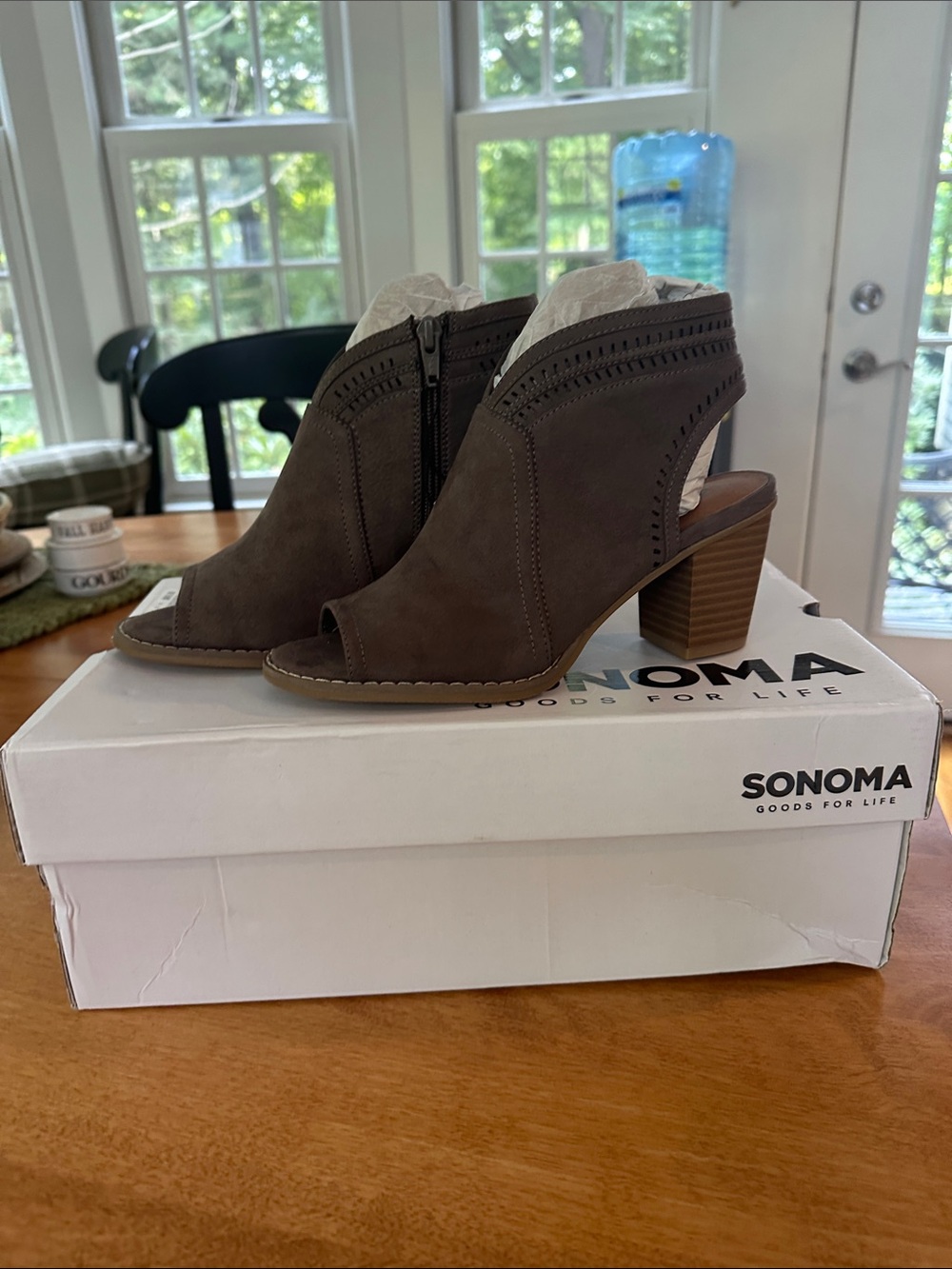 SONOMA Open-Toe Block Heel Ankle Mule in Mushroom